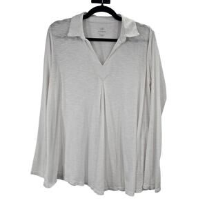 J Jill Tunic Shirt Womens Medium White Pima Cotton Long Sleeve